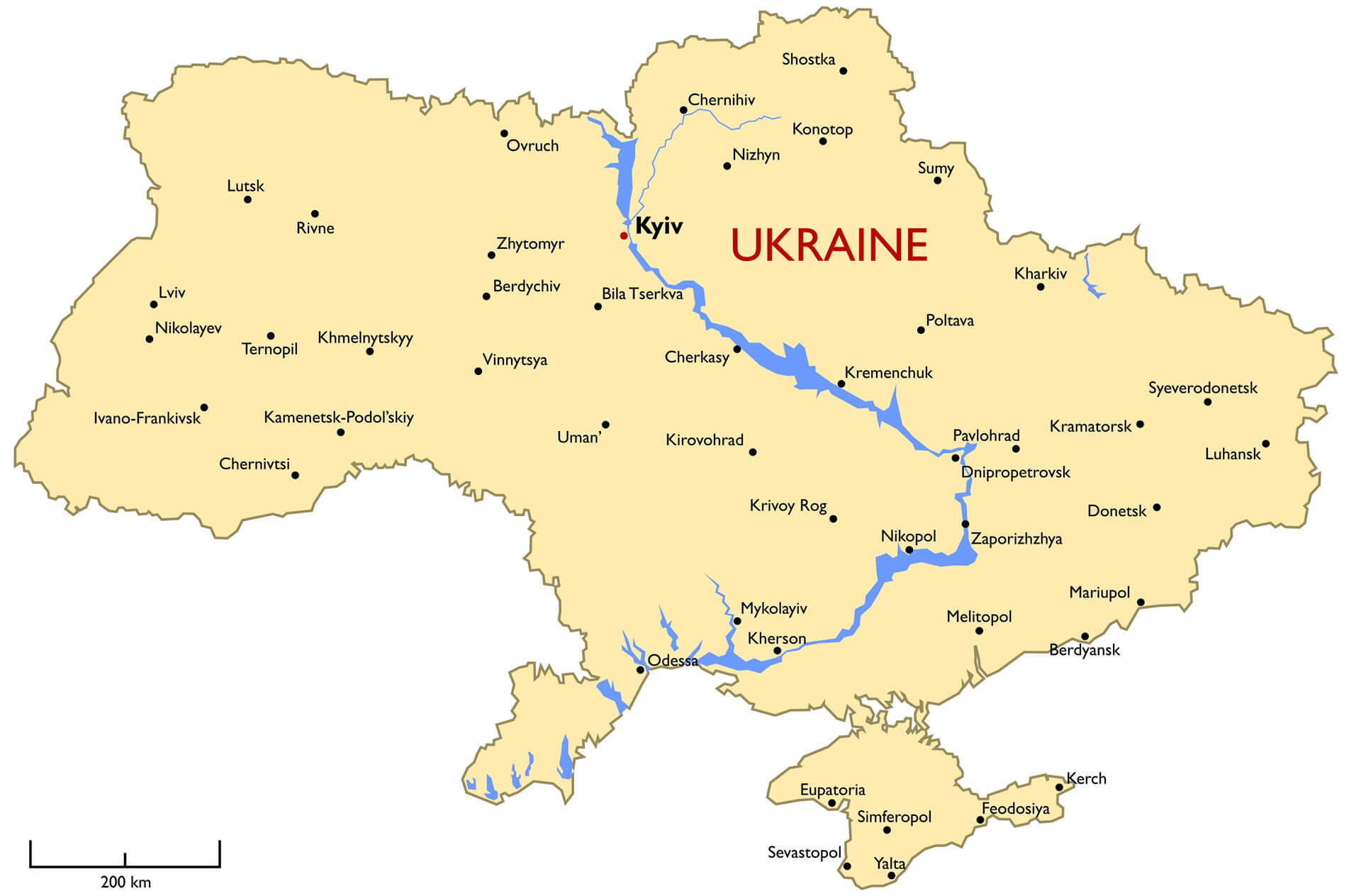 Main Ukrainian Cities Map